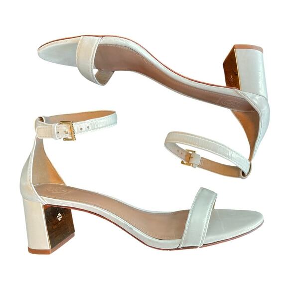 Tory Burch Cecile Ankle Strap Mid Heel Sandals White Size 10 Formal Elegant - Picture 2 of 15